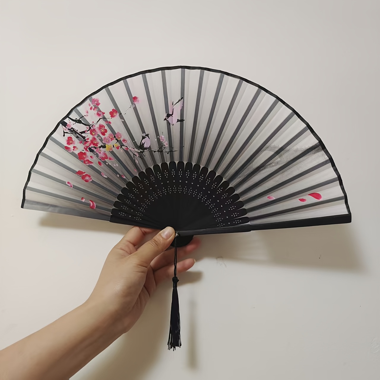 TEMU Elegant Japanese-style Folding , Suitable For Women-decorative Paper With Cherry And Red Decorations, Weddings, Home Decoration And Party