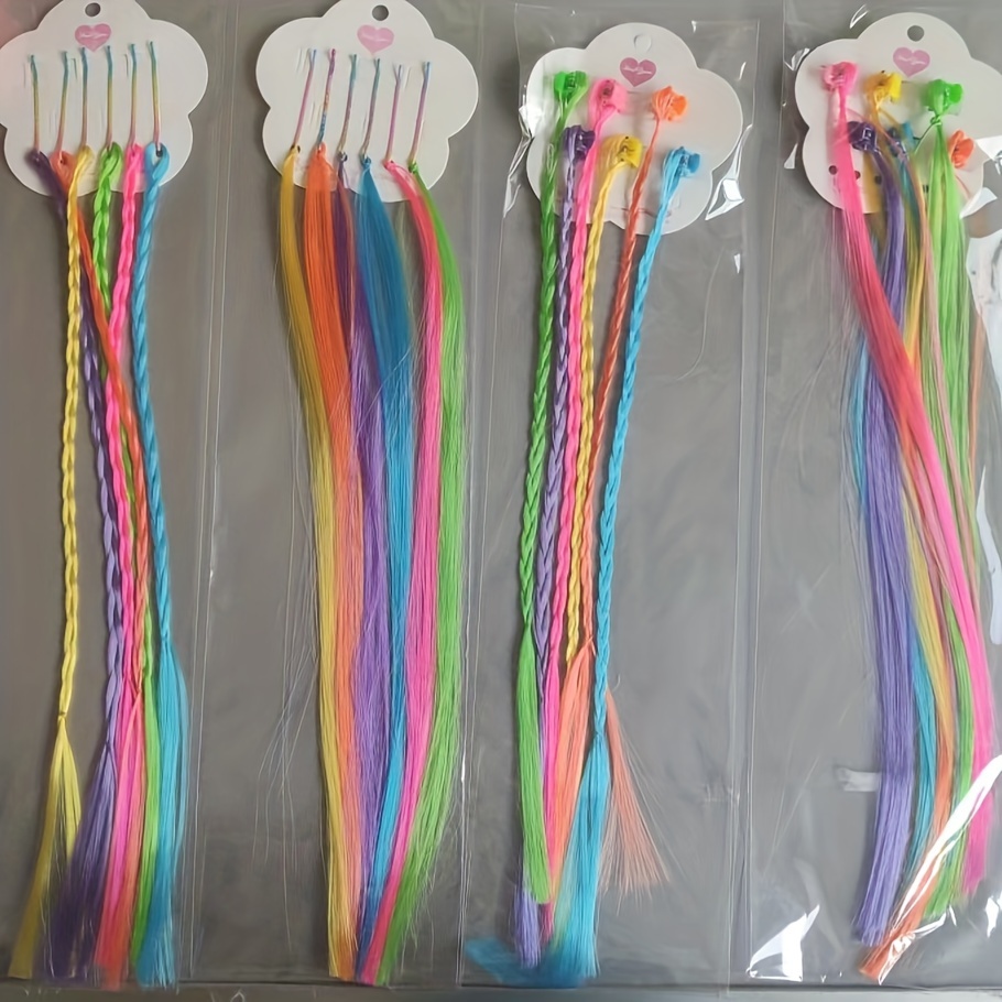 Image of 24pcs Nylon Colored Synthetic Hair Extensions Hair Braid Clip, Fashion Bobby Pin Colorful Wig, Birthday Party Favors Halloween Hair Additions