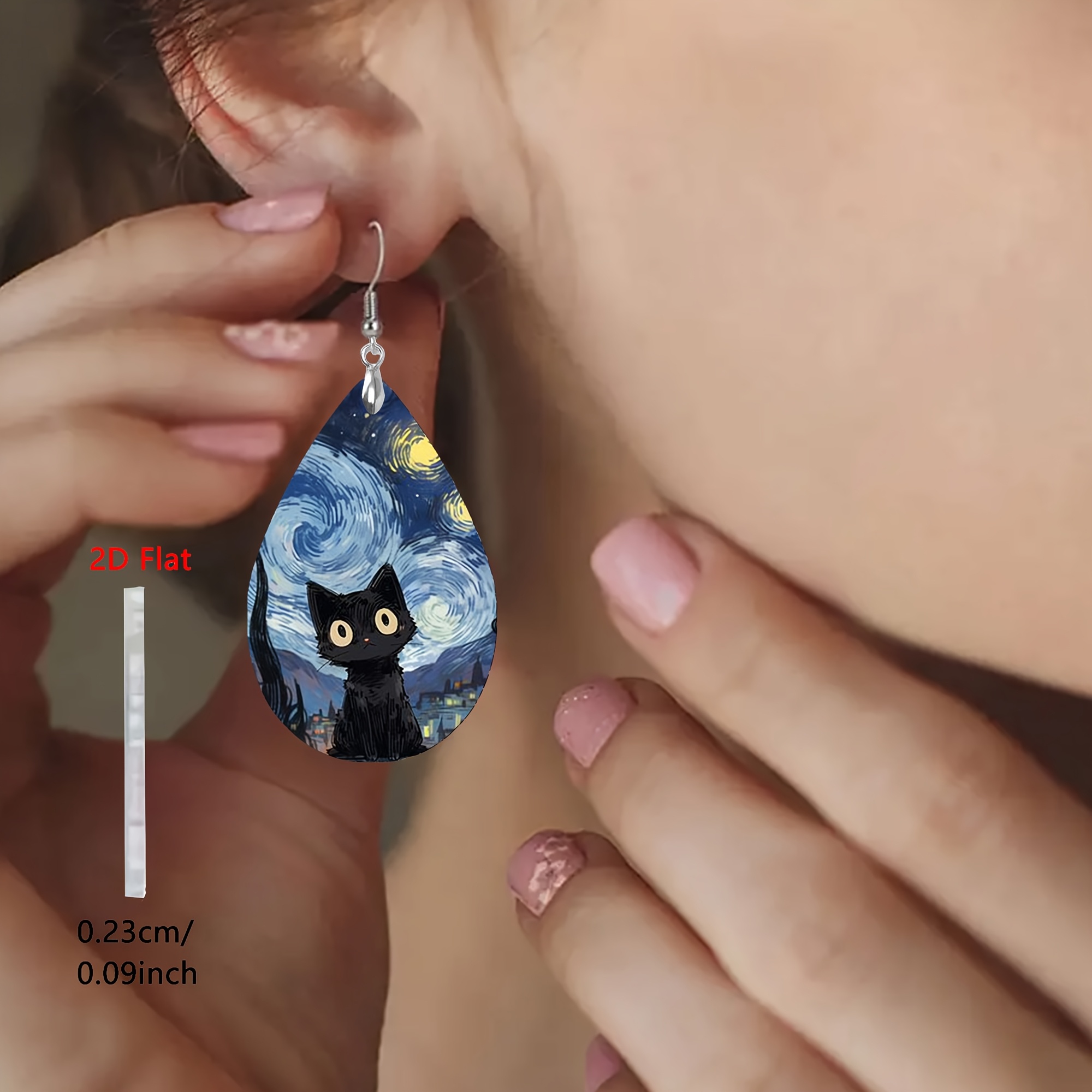 2d Flat, 2d Flat-1pair Starry Cat Acrylic Stainless Steel Earrings, Cute Attire Jewelry Gift For Men And Women, 2d Flat