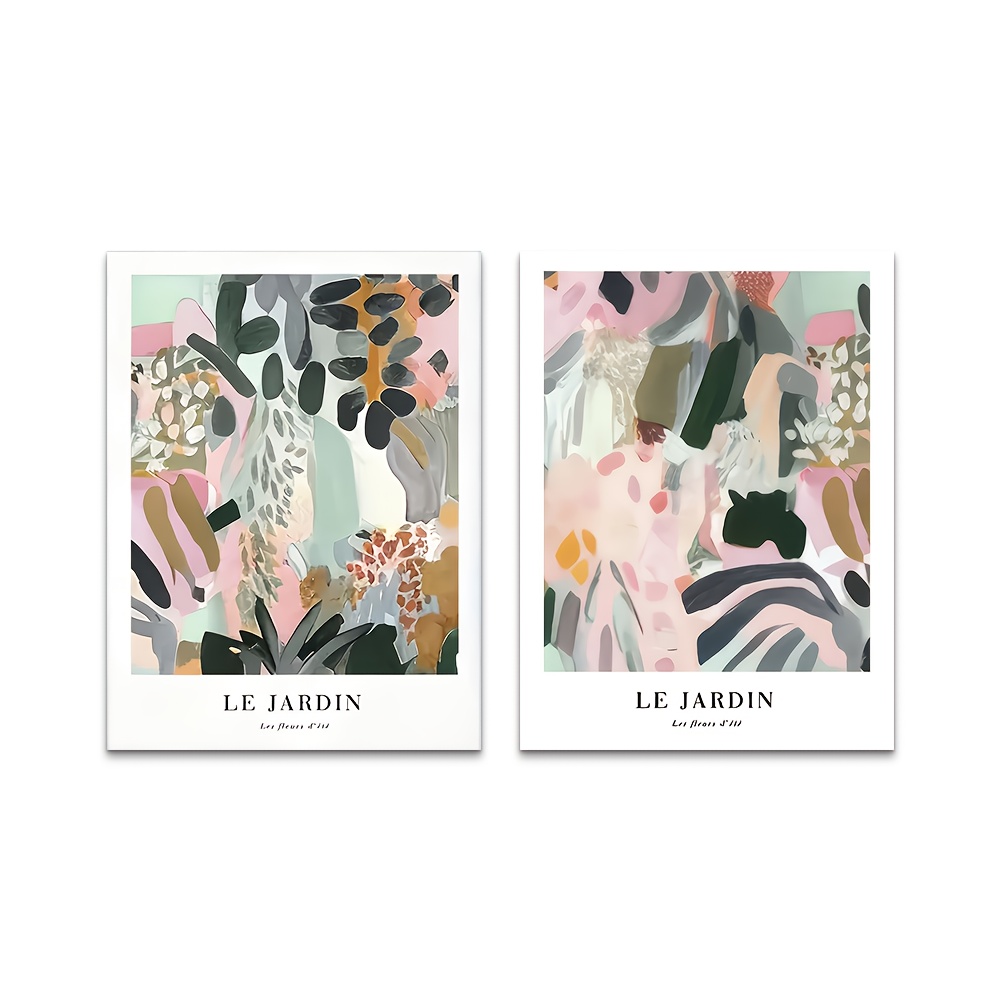 TEMU 2d Flat, 2d Flat, 2pcs, Unframed, Matisse Canvas Wall Art, Modern Abstract Pink Green Floral Plant Painting Picture, Wall Decor Minimalist