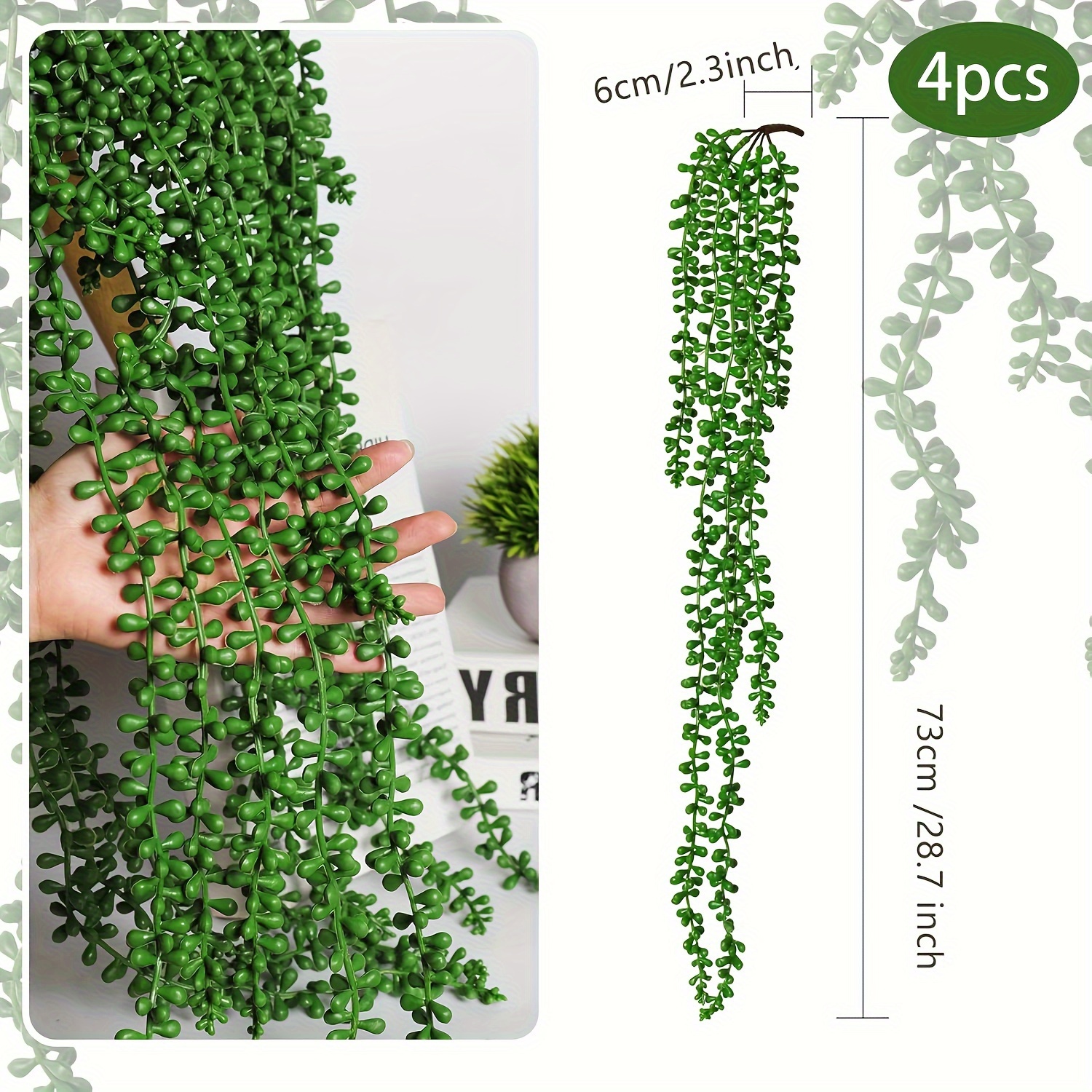 Image of 4pcs 73cm/28.7inch Fake Hanging Plants, Pearl String Plants, Artificial Hanging Succulent Plants, Background Decoration, Artificial Plants For Indoor Use In Home Gardens, Outdoor Decoration