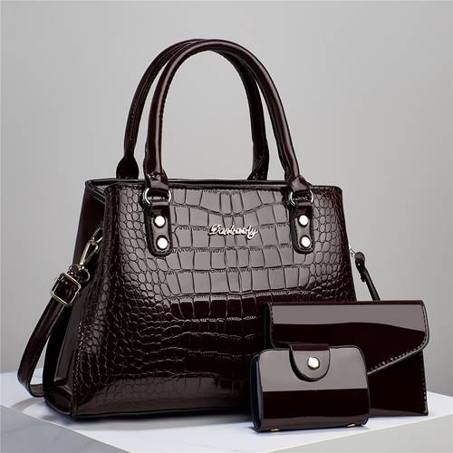 chic crocodile embossed tote bag for women stylish with adjustable strap zip closure in khaki coffee dark black