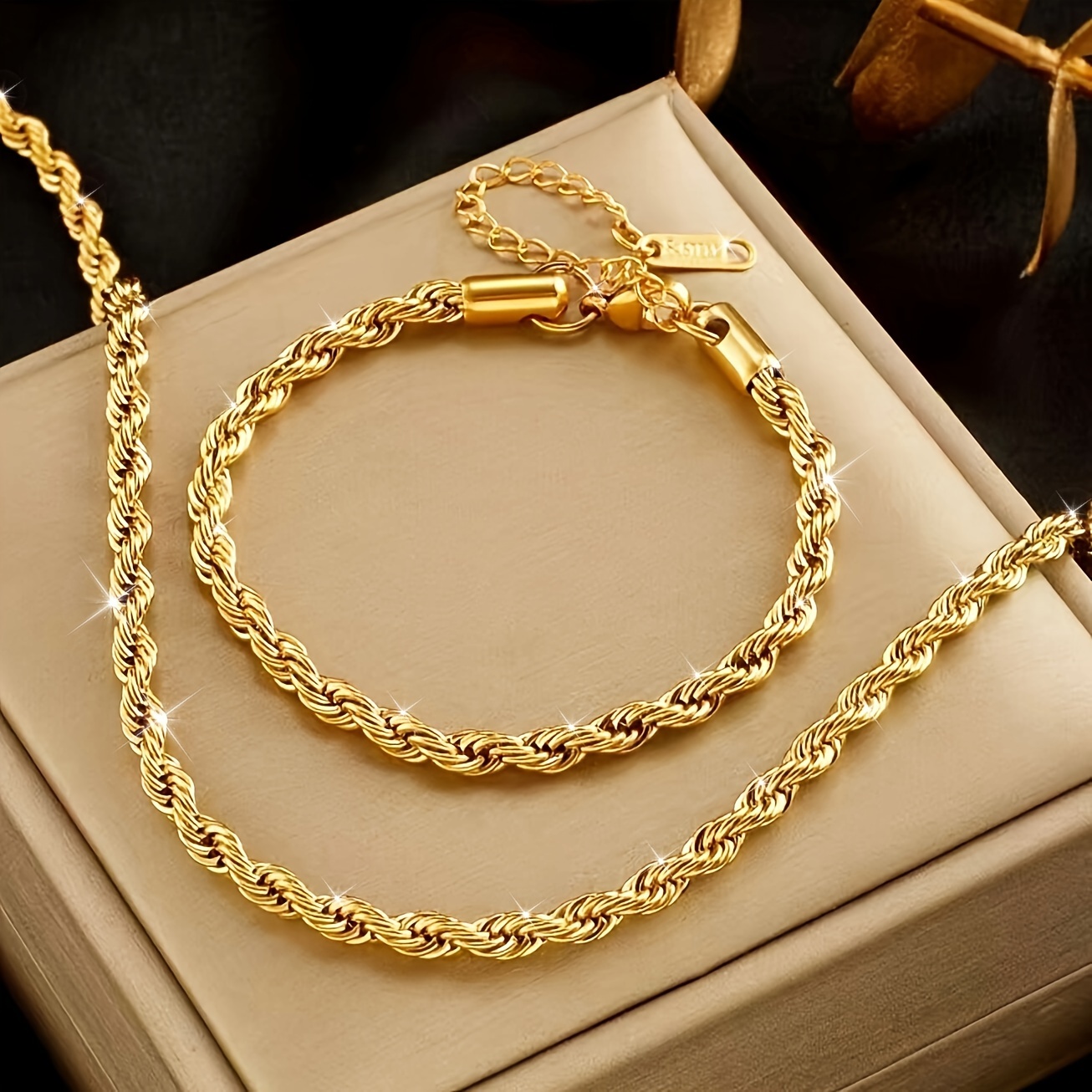 

Men' Steel Gold Necklace & Bracelet Set, , Day , Matching Couple Jewelry