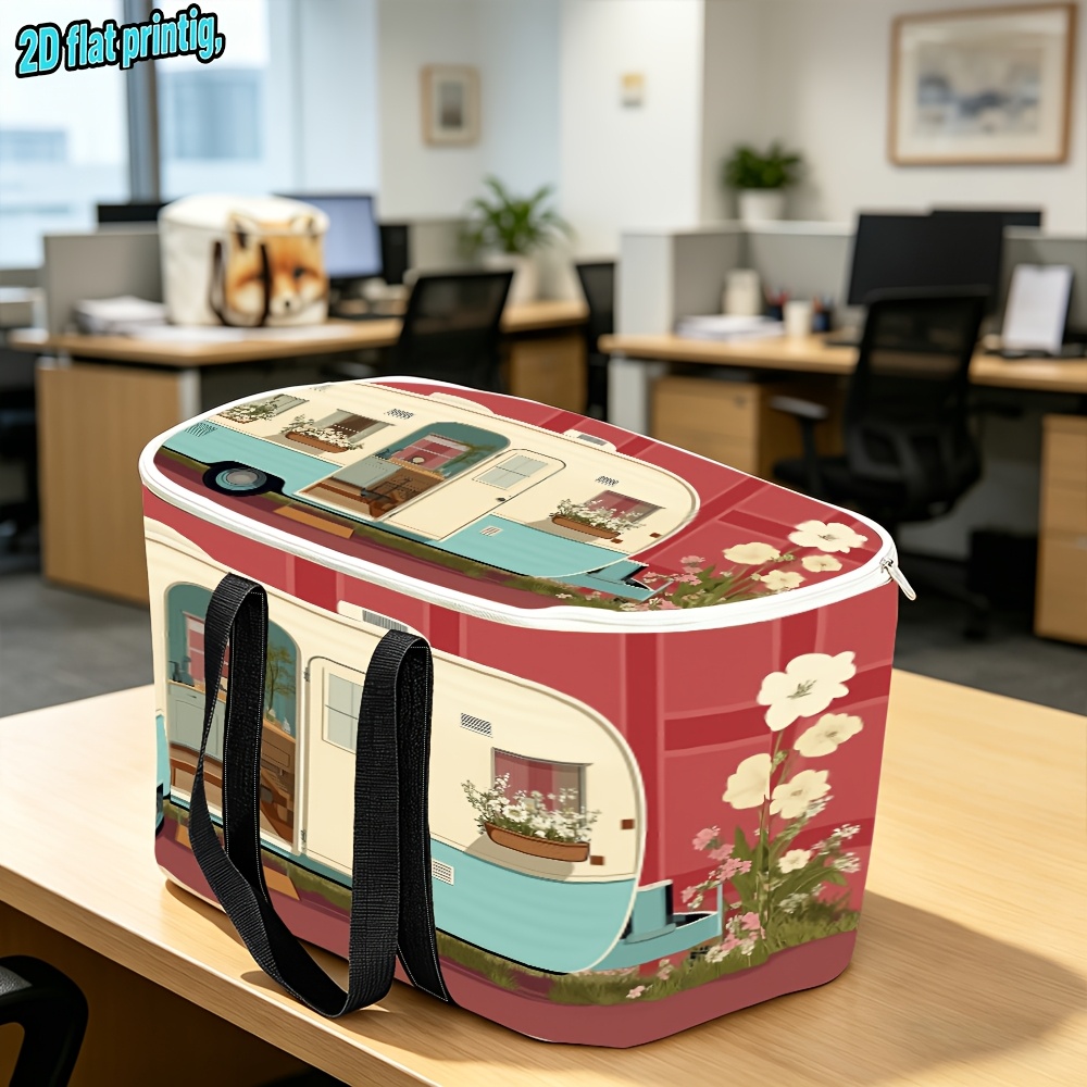 TEMU 【大容量】断熱バッグ ヴィンテージ キャンピングカー 花柄 大容量収納 用 キャンプ車両、広々とした収納、屋外キャンプ断熱保存、密閉収納、非食品非接触