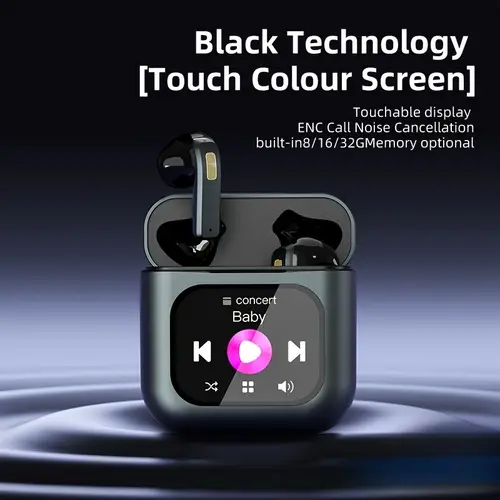 wireless headphones with built in noise cancelling microphone and display charging case stereo bass headphones headphones suitable for exercise with hi fi stereo touch and volume control noise cancelling anti sweat music built in memory support power display wallpaper message notification microphone charging case enc dual microphone long life lithium battery portable charging function birthday christmas gift unisex