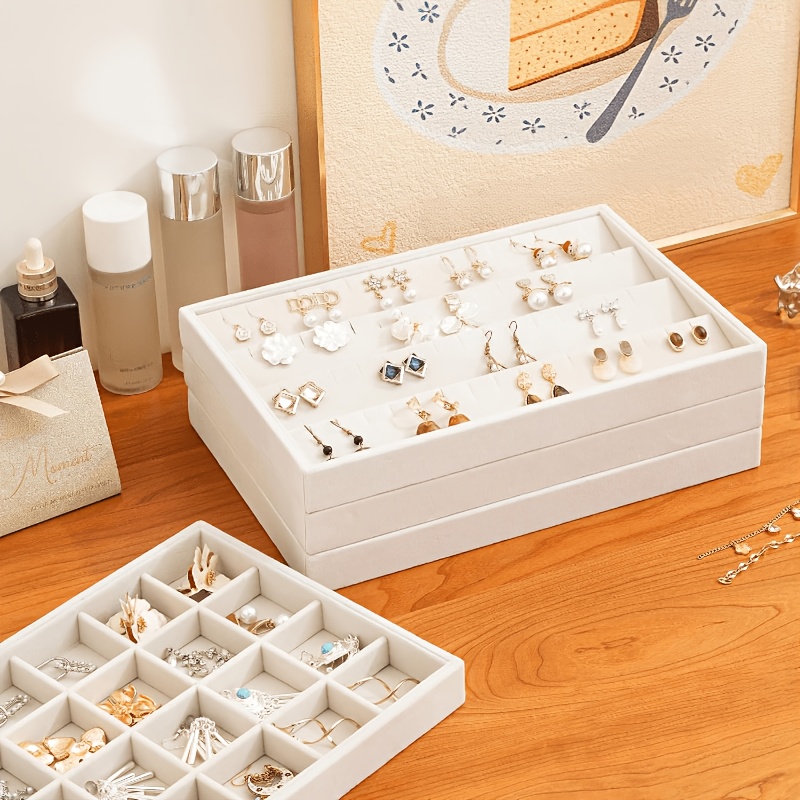 2pc Beige Jewelry Trays Organizer for Drawer Storage