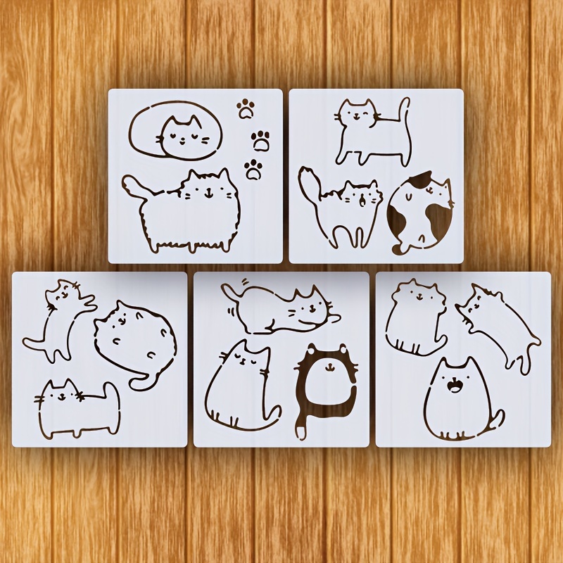 

5pcs Cat Stencils Set - 6" Reusable & Cat For Wood, , Clothes, Envelopes, , Books & Crafts