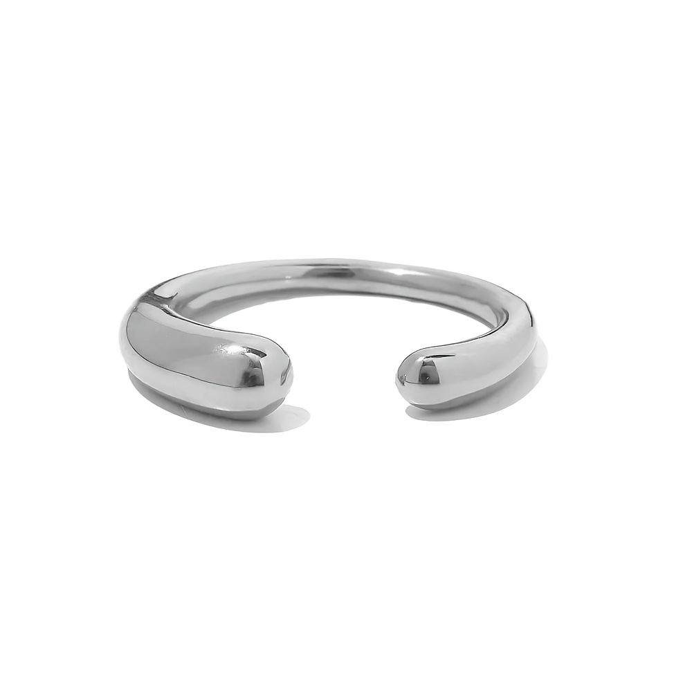 Women's Minimalist Smooth Teardrop Open Ring, Cool Tone