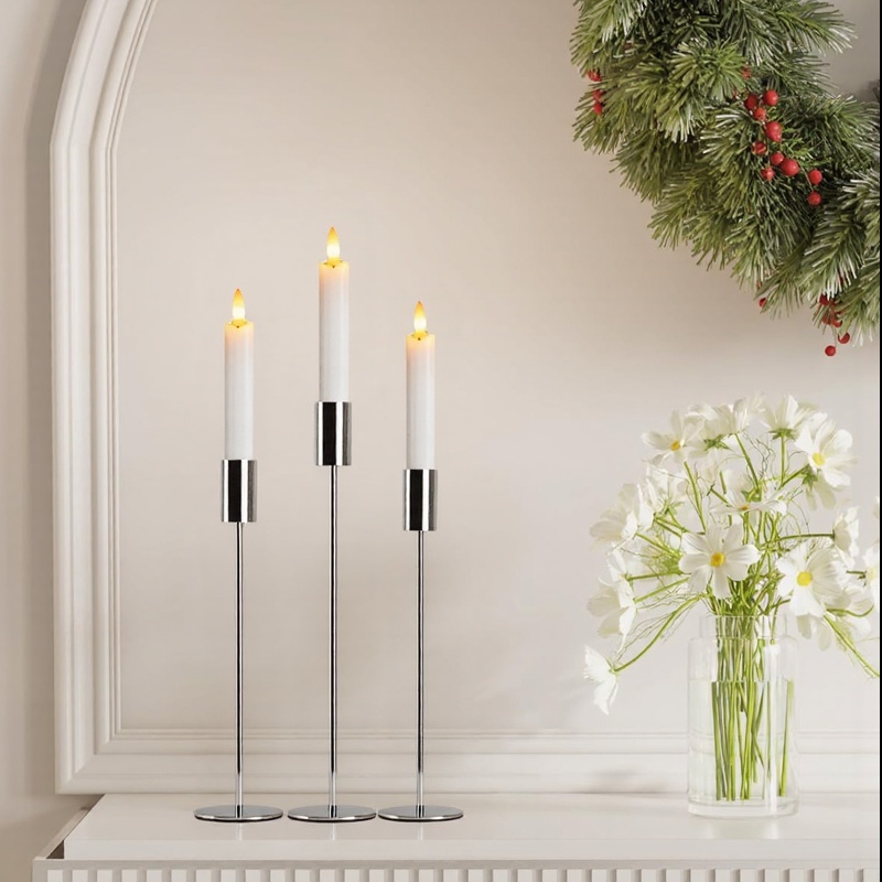 Image of 3pcs Simple Candle Holder Set, Electroplated Polished Finish, Ideal For Weddings, Parties, Home Decor, Table Centerpieces, And Holiday Decorations