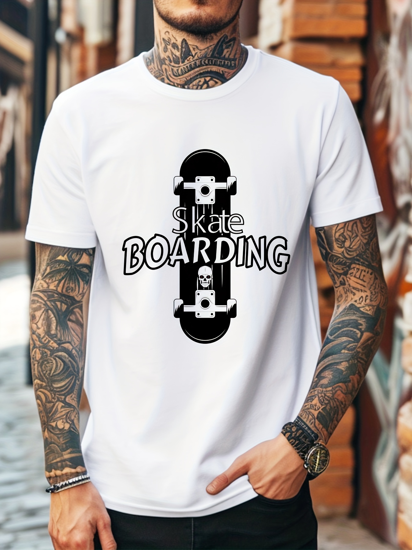Men's Casual Crew Neck skate Boarding Usa Drawing T-shirt For