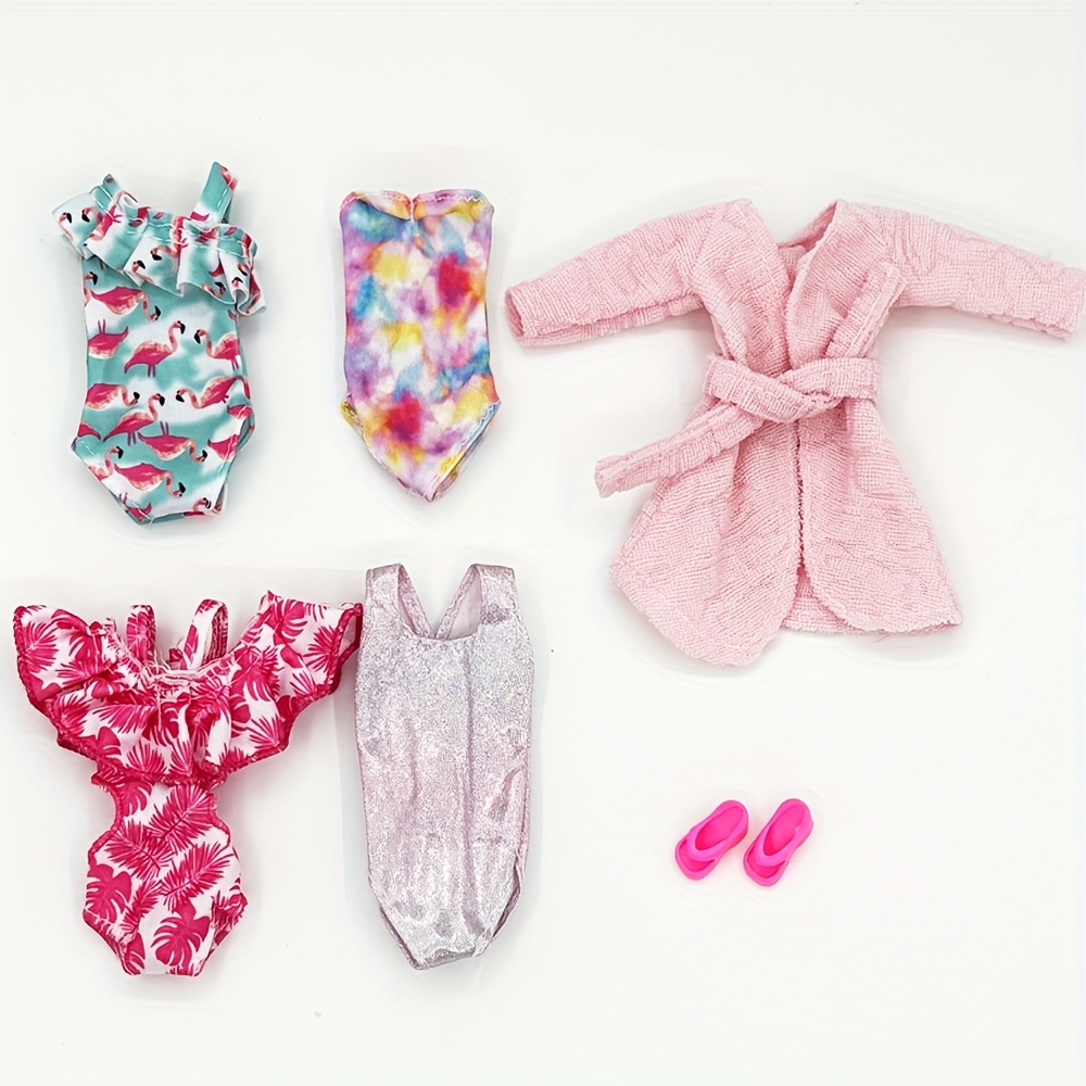 Image of 6pcs 11.5-inch Doll Clothes Swimsuit Robe Slippers Set Fashion Doll Additions Cute Toy Birthday Gift