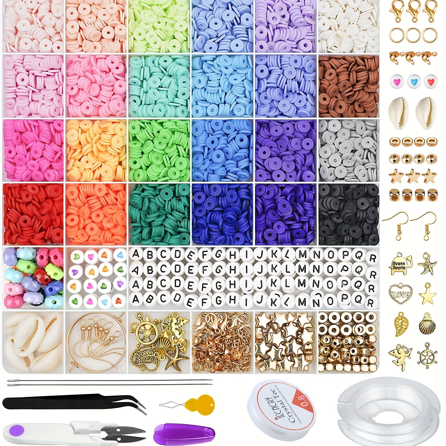 

Bohemian Style Soft Clay Bead Kit - Approx. 6000pcs With Lettered & Round Spacer Beads For Diy Bracelets And Jewelry Making