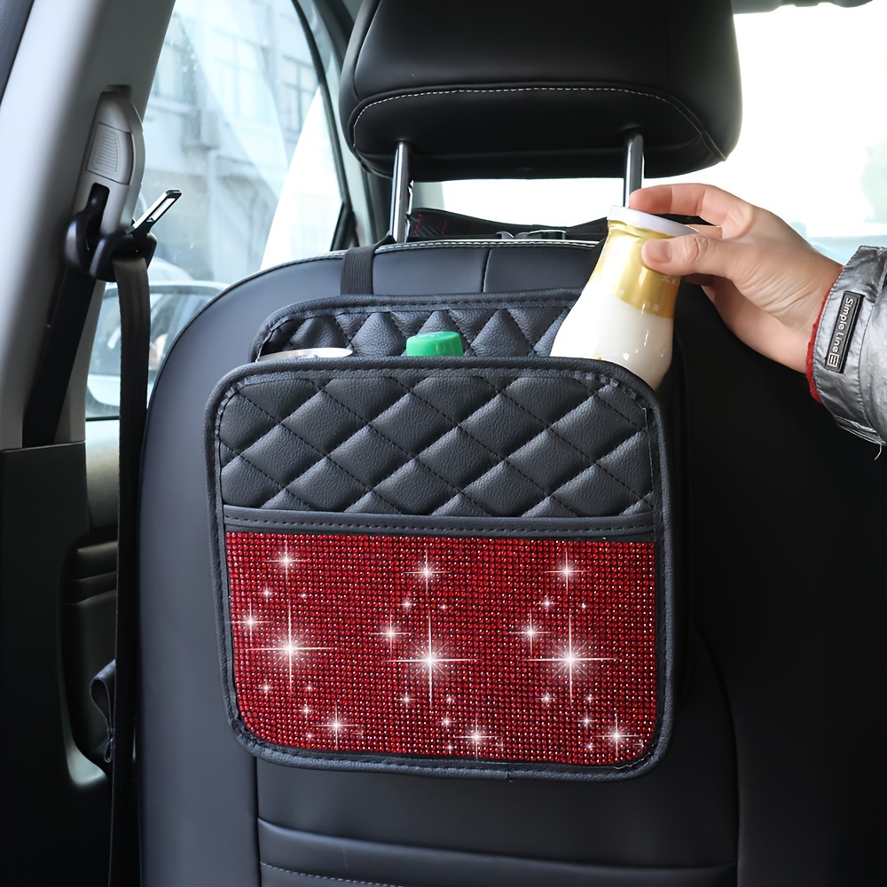Sparkling Multifunctional Car Seat Back Storage Organizer With Shiny Hanging Bag, Storage Box & Rhinestone Decoration - Vehicle Organizer Suitable For, Suvs