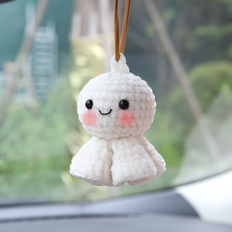 

Cute Crochet Sunny Doll Car Hanging Pendant, Plant Fiber Material, Plush Rearview Mirror Decor For Girls