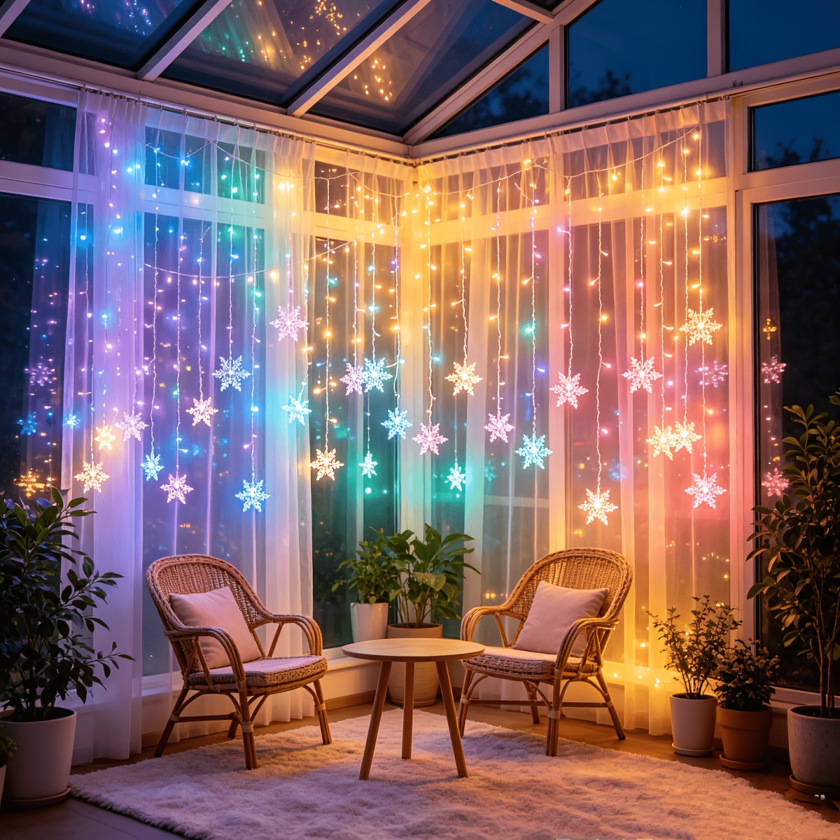 TEMU 1pc, Christmas 96led Snowflake Curtain Lights, Decorative Hanging Decorations, Usb Powered Convenient 8 Bright This Christmas, Home, Room,