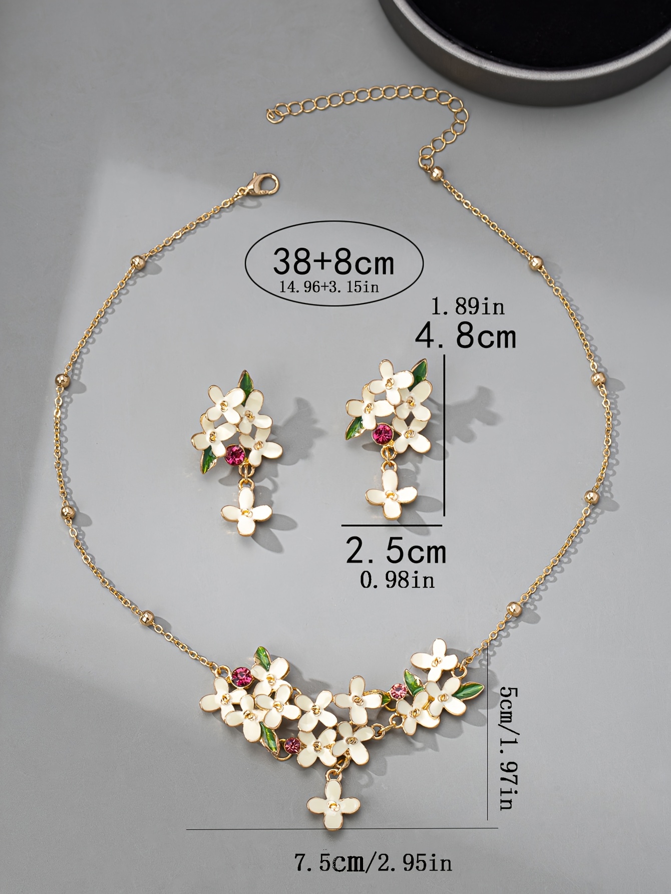 elegant  -inspired enamel lilac flower jewelry set - necklace & earrings,   birthdays, dates, parties, and everyday chic details 1