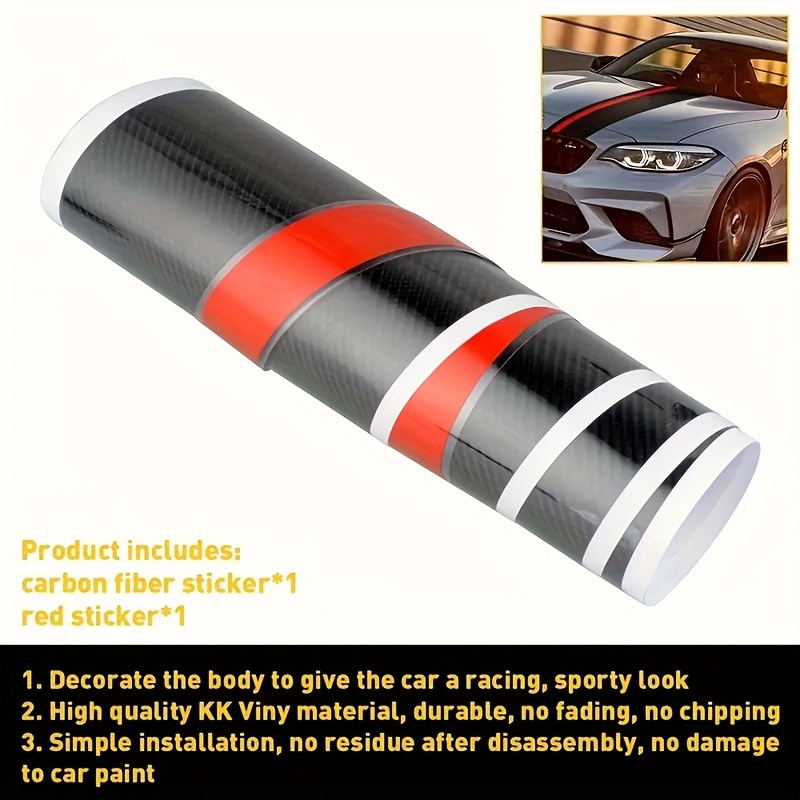 5d Carbon Fiber Decorative Sticker Car Sticker Hood Cover Sticker Carbon Fiber Stripe Sticker Red Line Sticker Carbon Fiber And Red Line