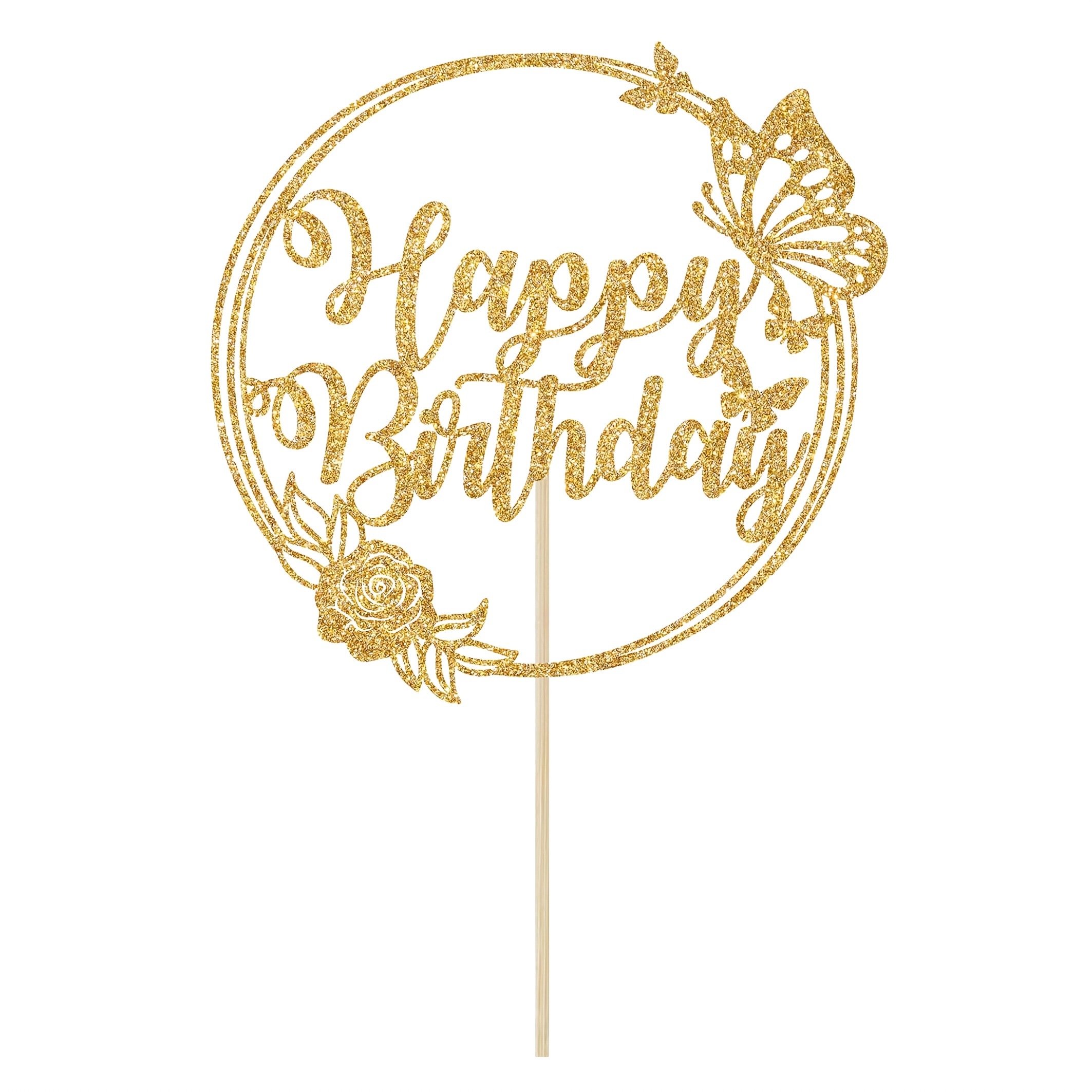 1pc Golden Glitter Cake Toppers, Happy Birthday Cake Decorations, Themed Birthday Wedding Anniversary Baby Shower Party Supplies, Halloween, Christmas
