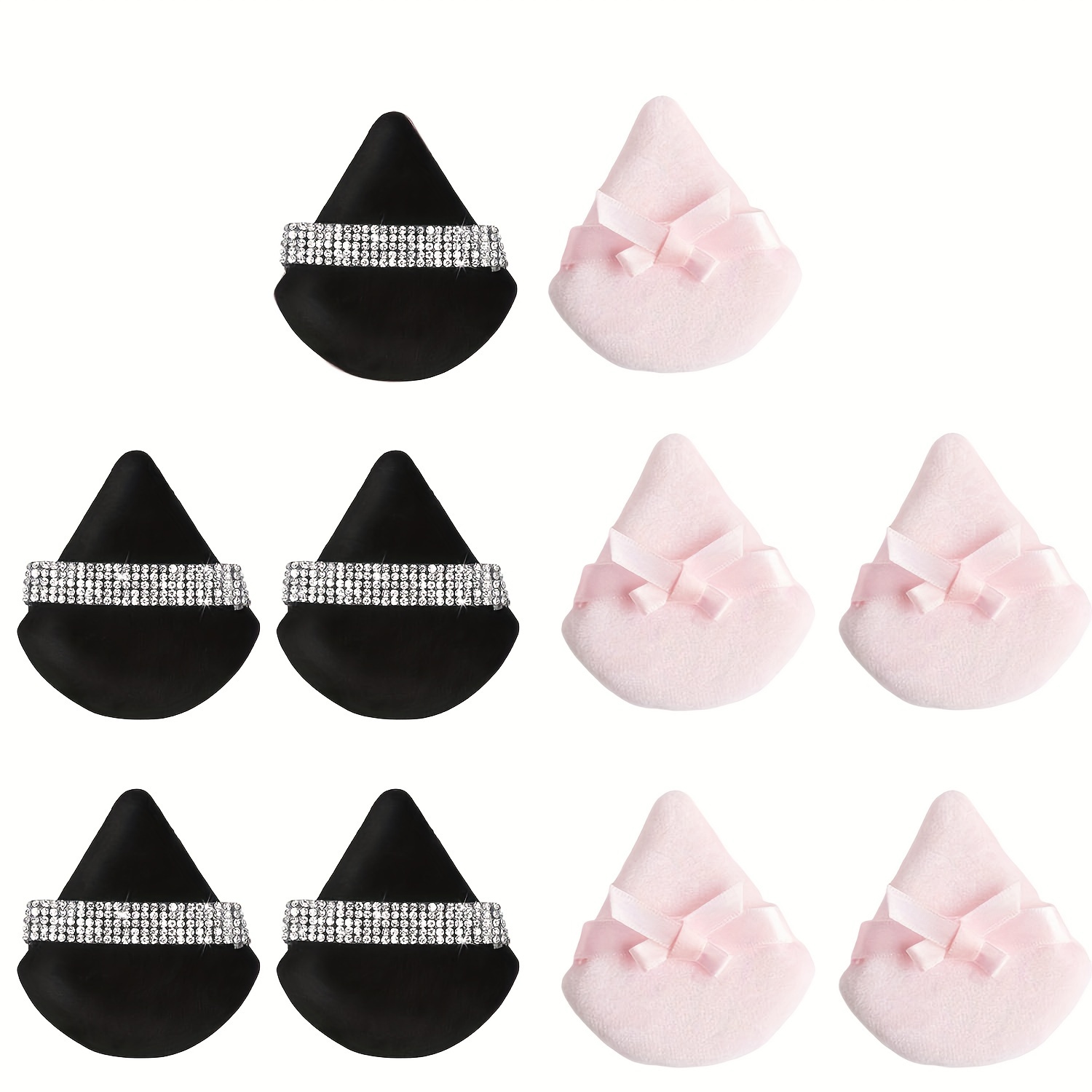 

10pcs Luxe Diamond & Bowknot Soft Triangle Makeup Puffs - Fragrance-, Ideal For Types - Loose & Application ()