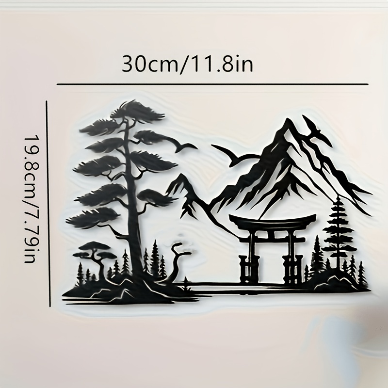 Image of Toringate Landscape Metal Wall Art - Zen With Pine Trees, Mountains, And Torii Gate, High Quality Metal Indoor/outdoor Decor, Suitable For Home, Office, , Japanese Home Decor