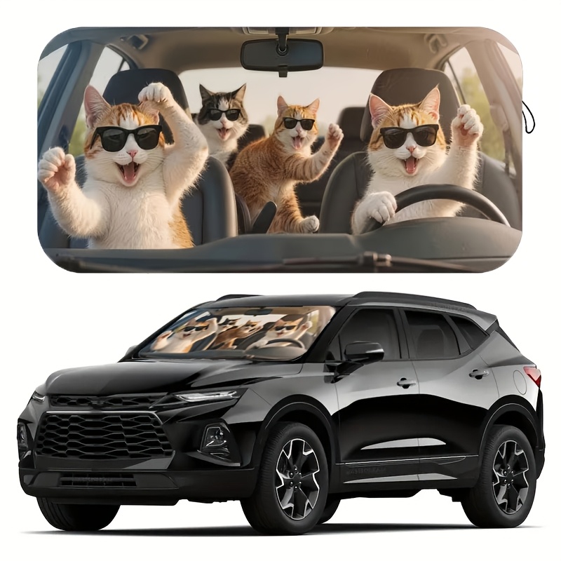 TEMU A Set Of 4 Humorous And Cat Car Sunshades, Stylish Sun Protection Panels For Women, Made Of. Suitable For The Front Windshields Of Various Car