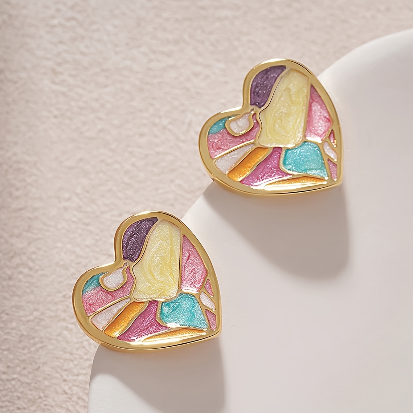 TEMU 1 di Orecchini a Minimalisti Squisiti Eleganti Vintage Multicolore a Forma di Cuore con Design a di Olio, e di Nicchia, Qualit�, per , Casual ,