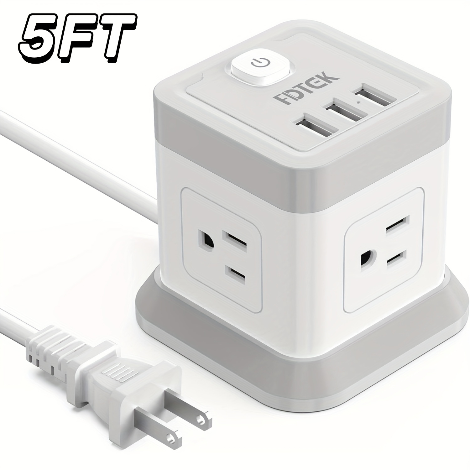 

2 Plug 4 Sided Ac Protector With Usb, Flat Plug Extension Cord With 4 Outlets And 3 Usb , 5 Ft Power Cord Desktop Charging Station, Protection, Compact Portable Ideal For Non-grounded Outlets