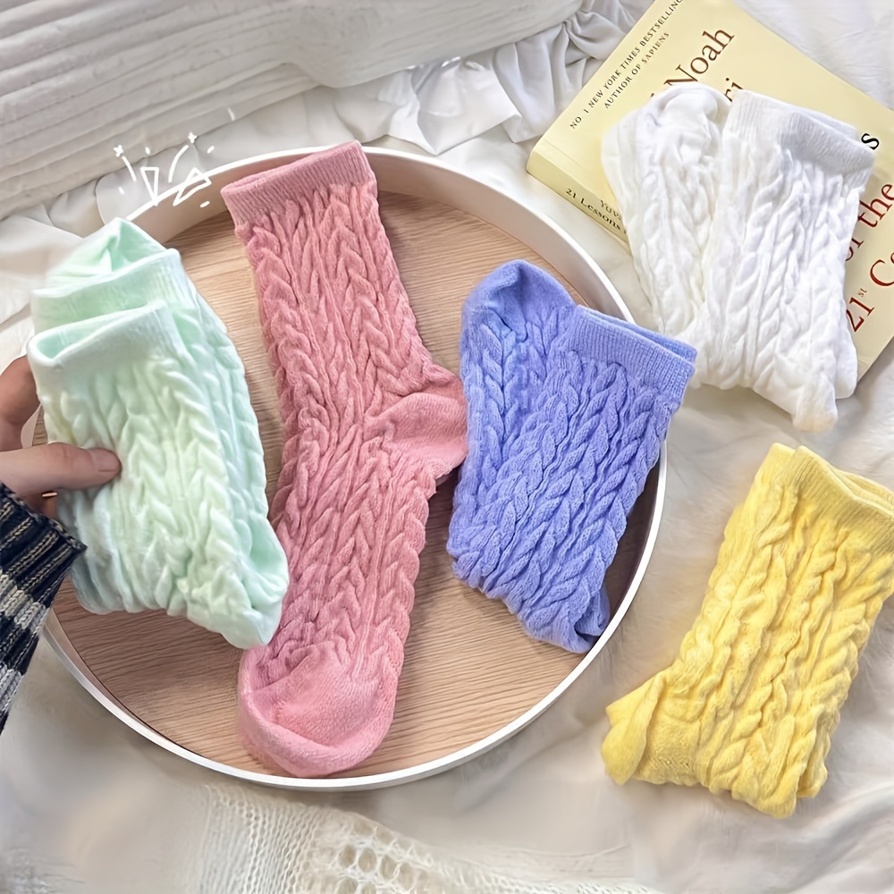 

5 Pairs Of Mixed- Plush Socks, Colored Mid-tube Thermal Socks, And Warm Floor Socks For Autumn And Winter