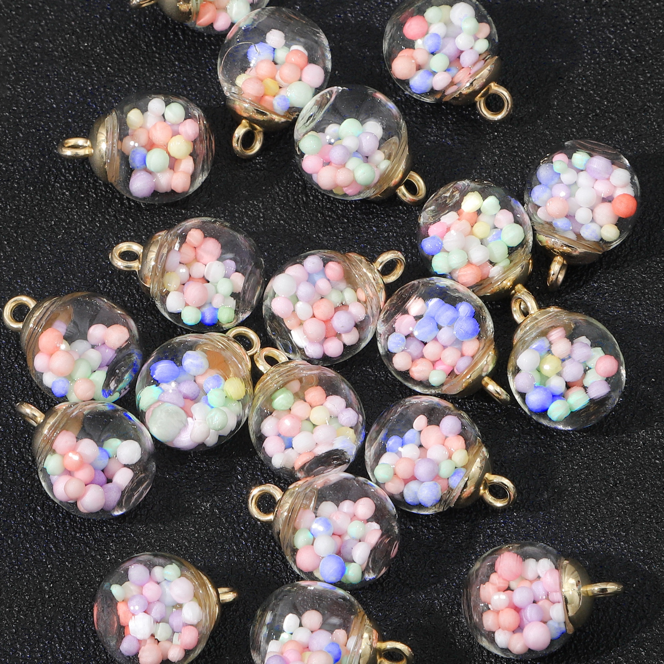 

20pcs Transparent Glass Ball Pendant, Colorful Bead Filled Pendant, Diy Handmade Jewelry Earring Necklace Pendant Key Chain Pendant Accessories, 1.5*2.1cm/0.59*0.83inch