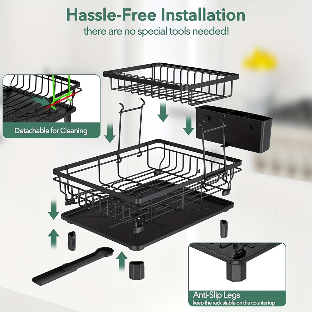 dish drying rack for kitchen counter sink durable stainless steel dish drainers with drain board cutlery holder cups holder and swivel spout Product details 4
