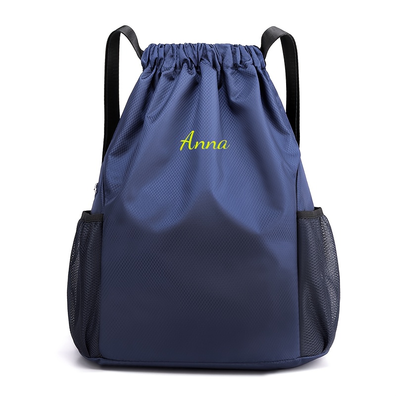TEMU Customizable Embroidered Drawstring Backpack, Large Capacity Sports Drawstring Bag, Lightweight High Quality Nylon Material Soccer Basketball