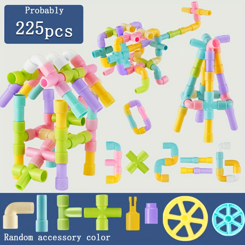 Image of 225/70pcs Building Blocks, Pipe Tube Sensory Toys, Locks Construction Set With Wheels, Learning Educational Building Block Set For Children, Gift For Boys Girls, Random Accessory Color