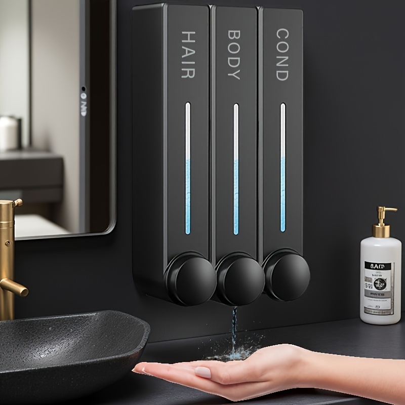 TEMU New 57 Soap Dispenser 300ml - Black 3pcs, Three-head Nail-free Wall-mounted Hotel Bathroom Soap Dispenser, Wall-mounted Hand Soap, Body Wash, Shampoo, Push-type Soap Dispenser Px