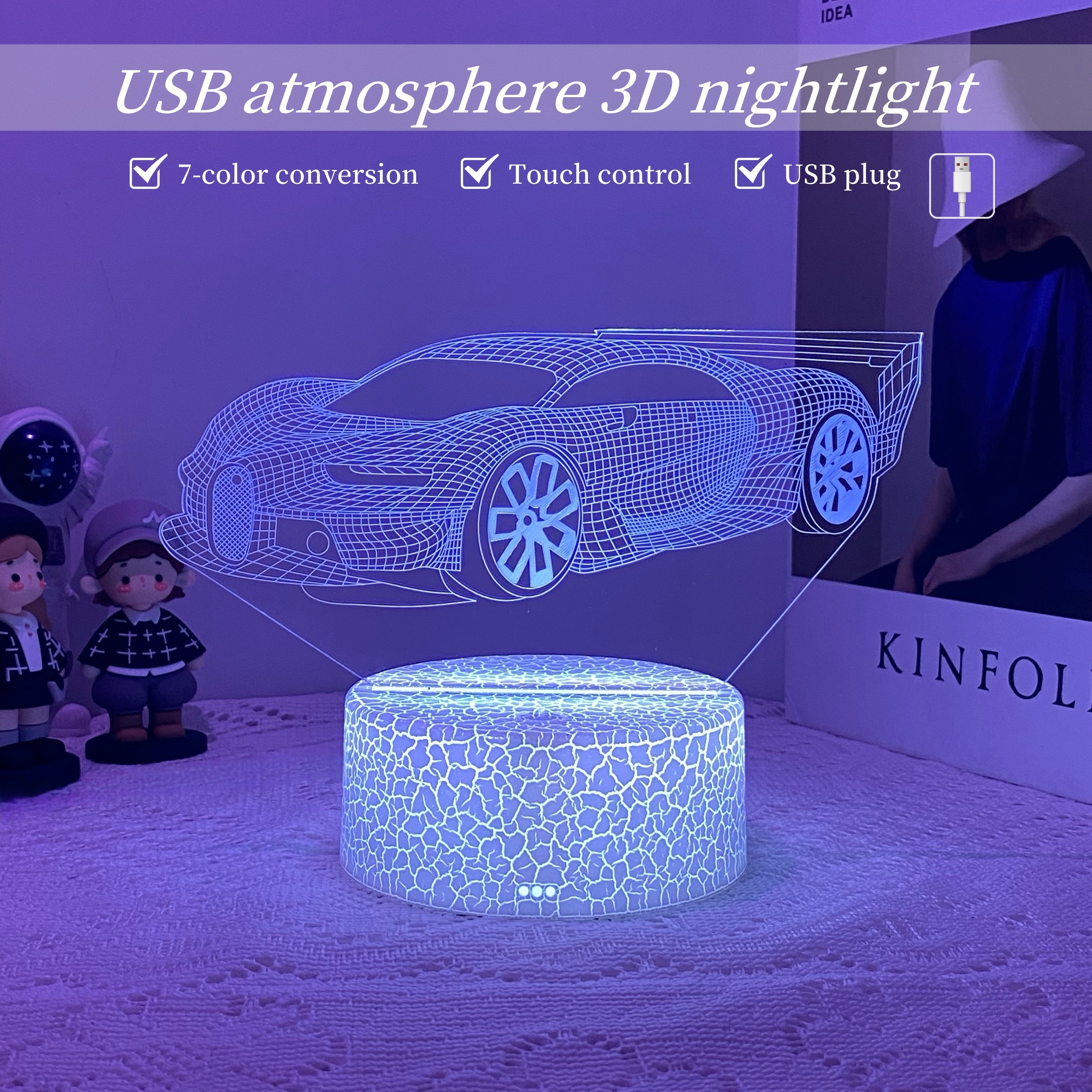 

Car- 3d Led , Usb , Rgb For Bedroom & Study - For Thanksgiving, 's, Father's Day, To School,