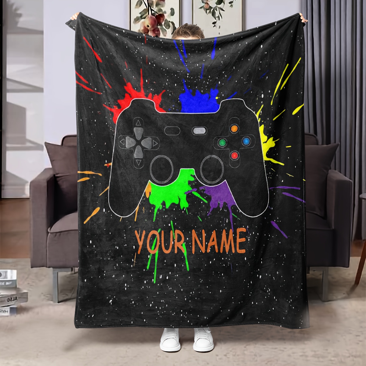 

Customizable Gaming Controller Flannel Throw Blanket - Soft, For Couch, Bed, Office, And Travel - Nap Blanket With Vibrant Print