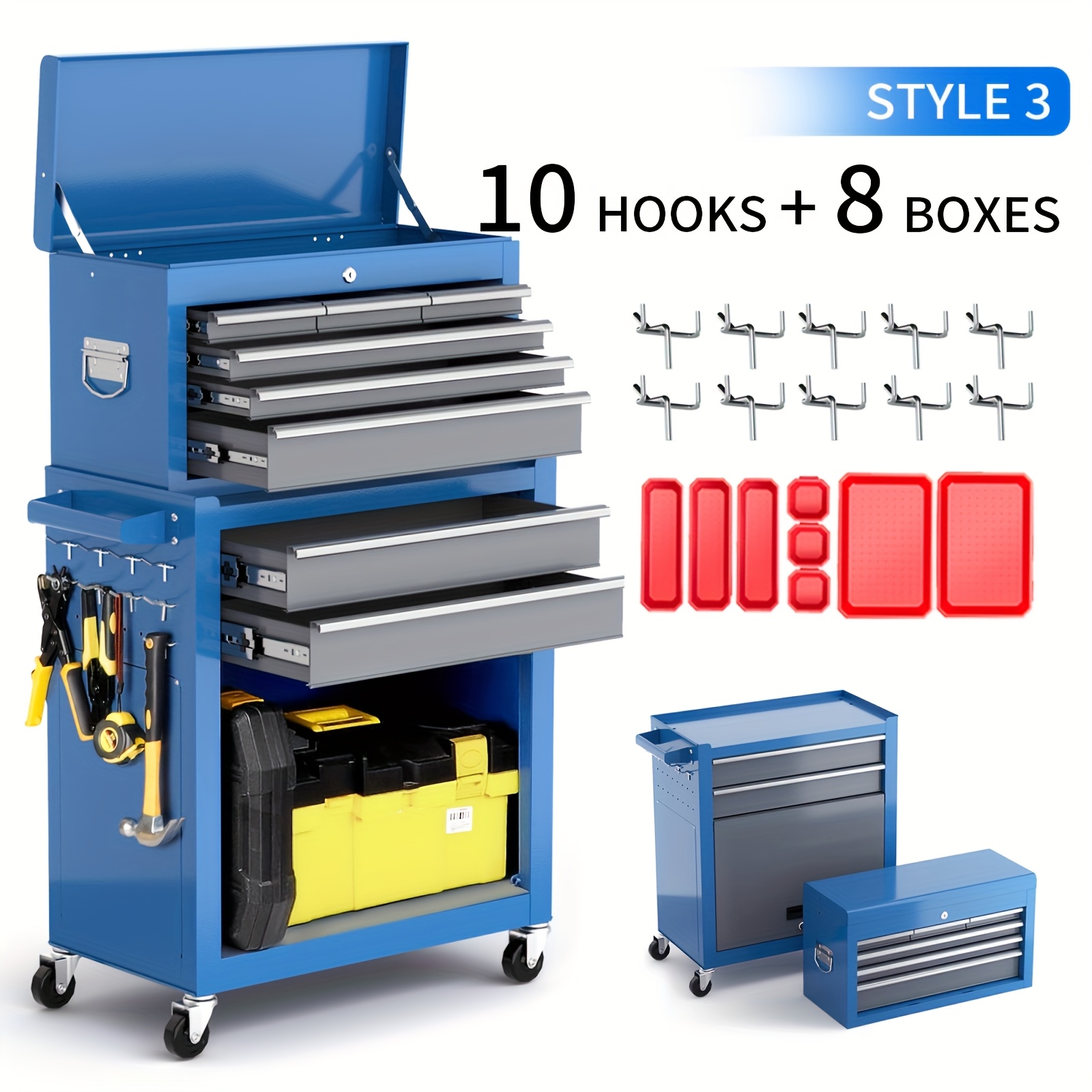 8 Drawer Tool Chest Storage Cabinet Tool Box With Wheels Storage...