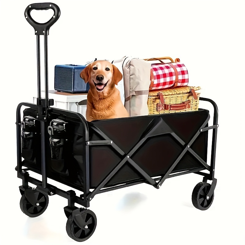 TEMU Chariot pliable de grande capacité avec deux porte-boissons, pour plage, -, bureau, voyage, randonnée, Camping air, 1 pièce