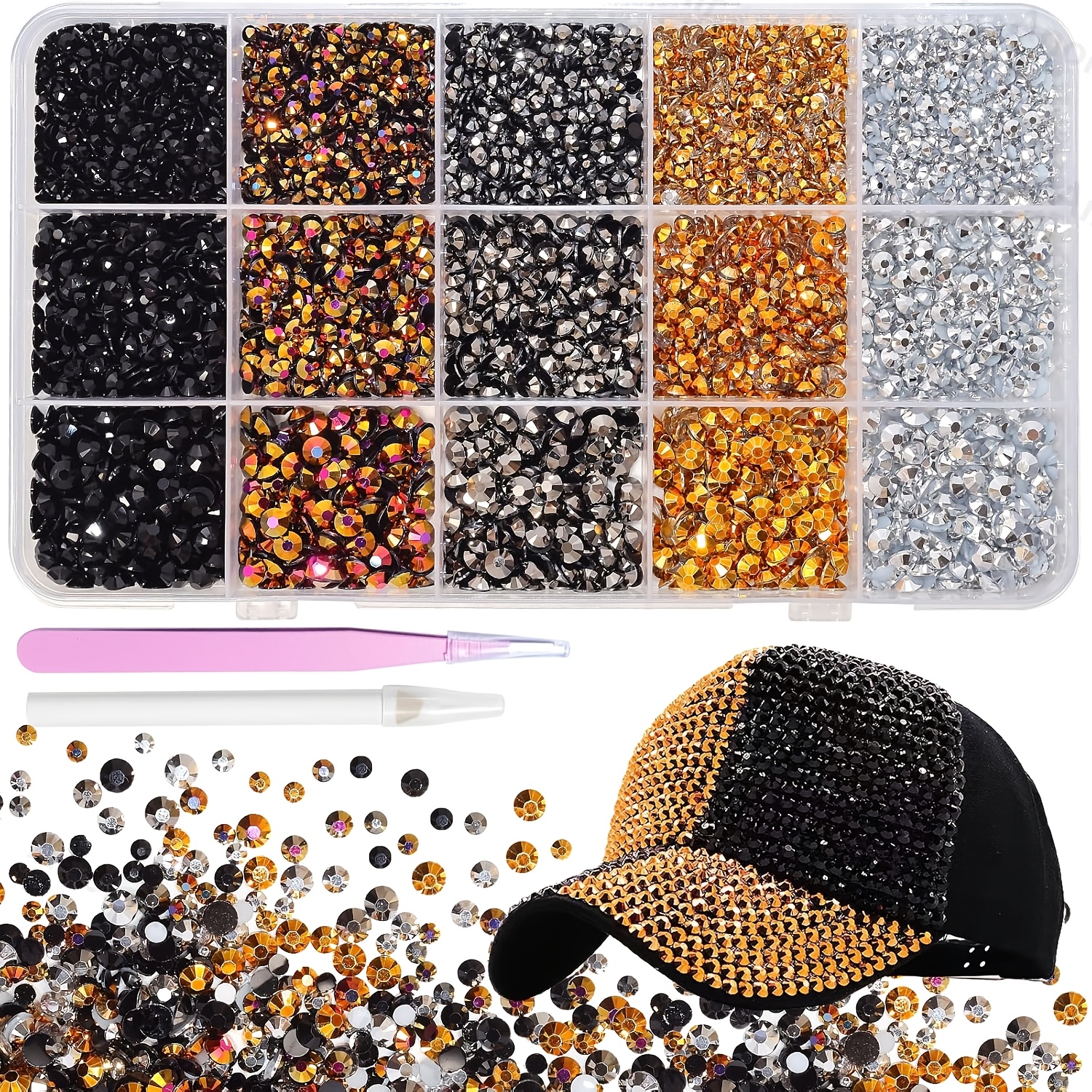 TEMU 15000pcs Black Rhinestones For Bedazzling, Jelly Bedazzling Resin Gems 3-5mm, Gems Kit For Crafting, Flatback Gems For Nails Face Makeup Crafts
