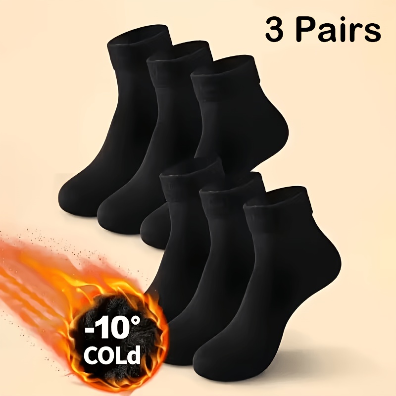 TEMU 3-pair Winter Plush-lined Thickened Solid Socks, Unisex Comfortable And Warm Mid-calf Socks
