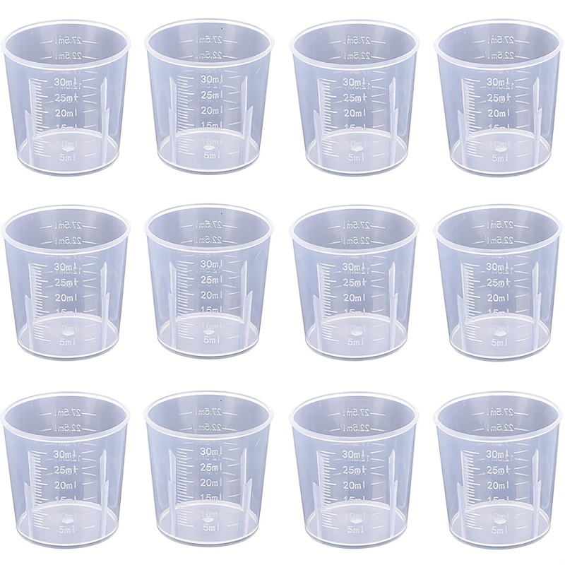 Image of 30ml Plastic Liquid Measuring Cup - Mini Transparent Cup, Clear Laboratory Graduated Beaker For Baking, Cooking, And Measurement Tools (12-pack, 1oz, Transparent)