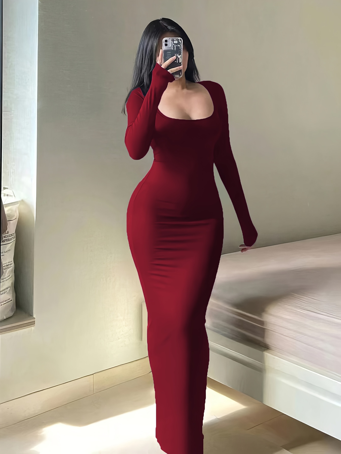 knee length dresses for ladies European and American slim-fitting dress for women in spring, autumn a –  Lee Nhi Boutique main image 0