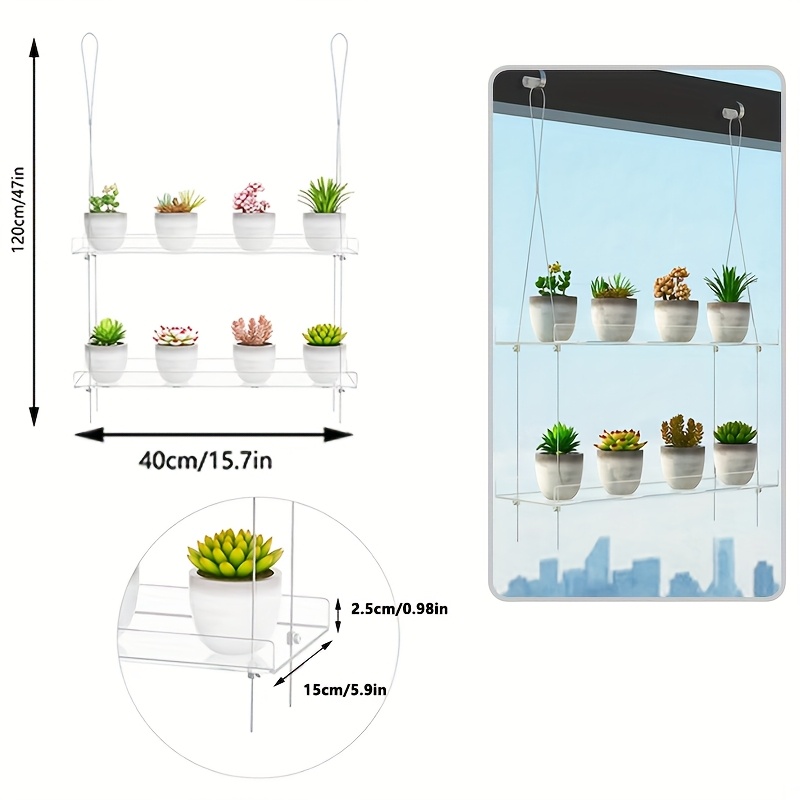 Image of 2-tier Acrylic Window Boxes Plant Shelves For Window Of Kitchen, Bedroom, Living Room, 16 Inch Wall Flower Double Hanger Boxes Adjustable Hanging Shelves For Indoor Plants, Succulents