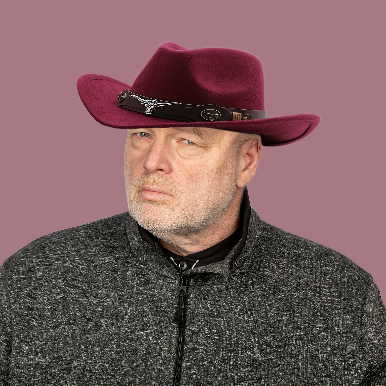 western cowboy hat wide brim adjustable felt cap - Temu display picture 3