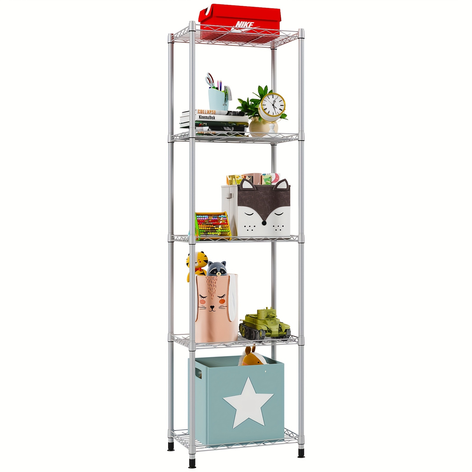 

3/4/5 Tier Fixed Layer Storage Shelf Metal Storage Rack Wire Shelving Storage Shelves Metal 660lbs Capacity 17" L X 13" W " Pantry Closet Kitchen Laundry Grey For Store Display