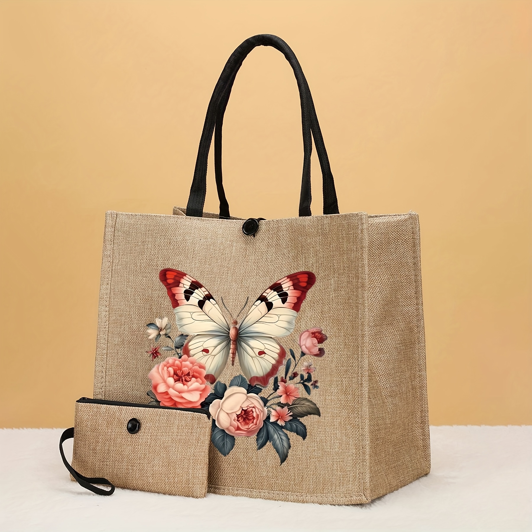 E-shop 2er-Set Schmetterling Blumen Tragetasche | Perfektes Valentinstags- & Schulanfangsgeschenk! Fassungsvermögen: Spiegel, Puder, Pinsel,