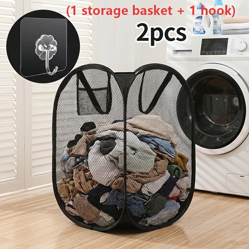 TEMU ZGV Panier de rangement pliable en avec crochet, 1 panier de rangement et 1 ensemble de crochet, organisateur pliable portable à poche unique,