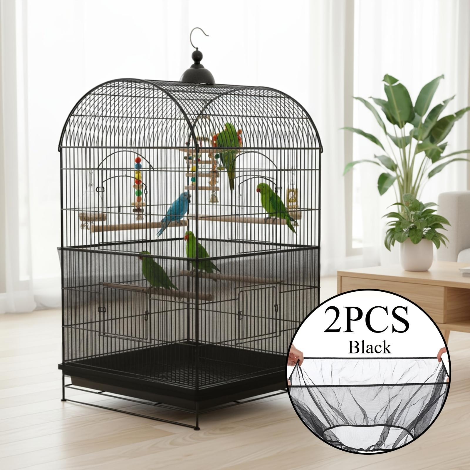 TEMU 2-pack Large Bird Cage Seed Catcher & Mess Guard - Universal Fit (190-230cm Girth, 39cm Height), Breathable Mesh Protector For Parrots, ,