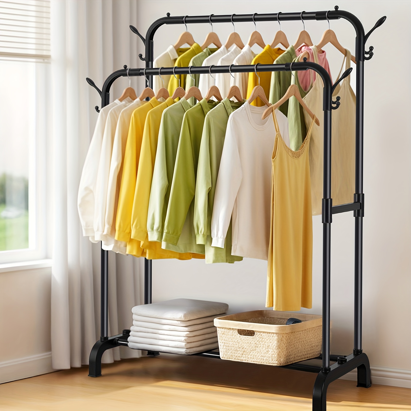 TEMU Heavy-duty Freestending Clothes Drying Rack - Large Capacity Space-saving Expandable & Portable Clothes Organizer With Shelves-like Lower Level