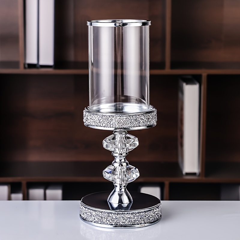 Silvery Crystal Glass Candle Holder With