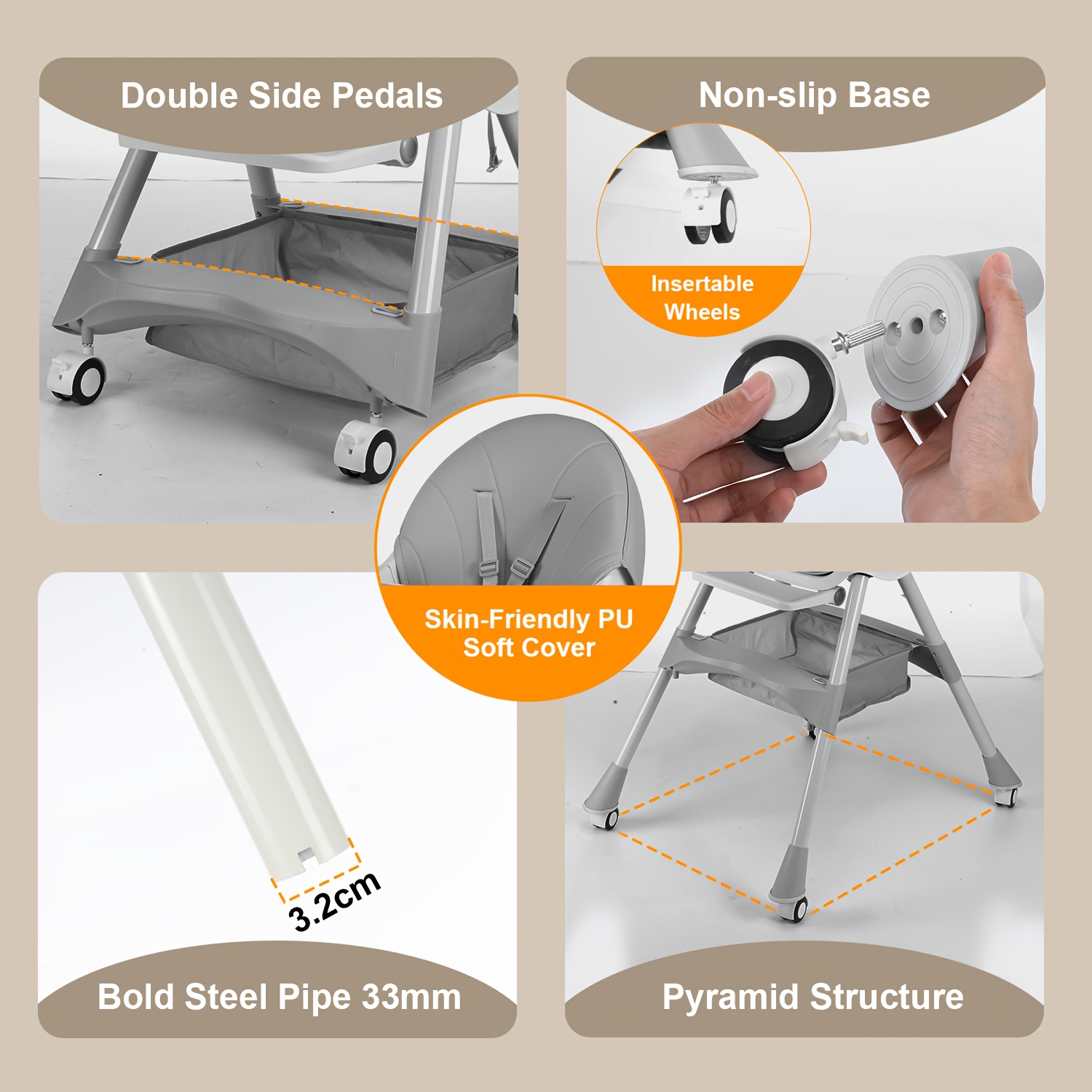 Baby High Chair, 3-in-1 Convertible Highchairs